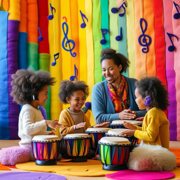ดนตรีกับสังคมเพื่อน การเล่นดนตรีร่วมกันช่วยให้เด็กเรียนรู้การฟัง การรอคอย และการอยู่ร่วมกับผู้อื่น