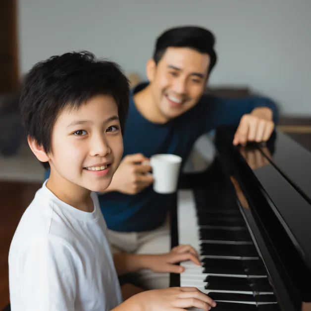 เด็กชายเล่นเปียโนกับพ่อ ดนตรีคือบทเรียนชีวิตที่ช่วยหล่อหลอมวินัย ความพยายาม และความมั่นคงทางใจของเด็ก