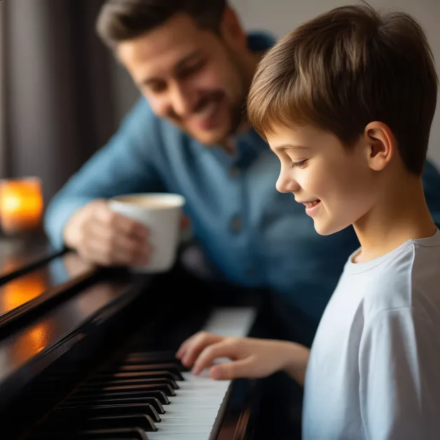 เด็กชายเล่นเปียโนกับพ่อ ดนตรีช่วยสร้างสายสัมพันธ์ในครอบครัวและปลูกฝังวินัยกับสมาธิให้เด็กอย่างเป็นธรรมชาติ