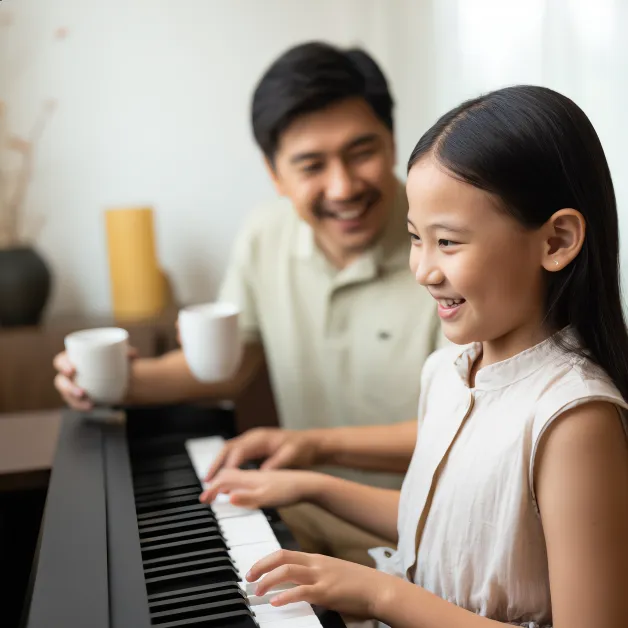 เด็กหญิงเล่นเปียโนกับพ่อ ดนตรีสร้างสายสัมพันธ์ในครอบครัวและความมั่นคงทางอารมณ์ของเด็ก