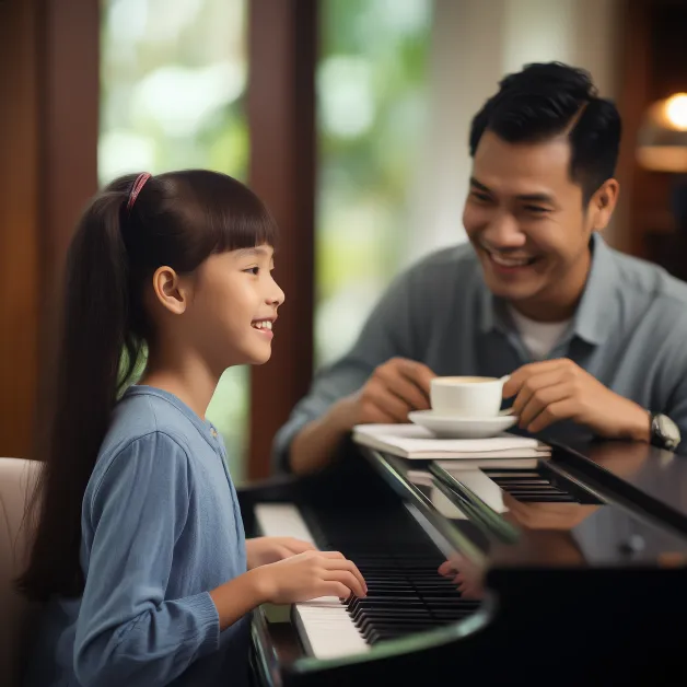 เด็กหญิงเล่นเปียโนกับพ่อ ดนตรีสร้างสายสัมพันธ์ในครอบครัวและความมั่นคงทางอารมณ์ของเด็กตั้งแต่วัยต้น